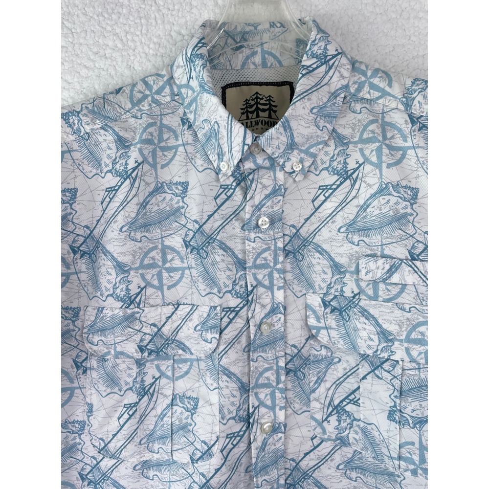 Tallwoods Element Wear Mens Large Nautical Fishing Shirt White Blue Sailboat